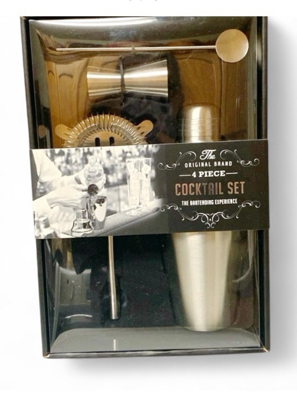 Stainless Steel Cocktail Shaker Set 4pc Bar Kit NIB Home Bartender Gift